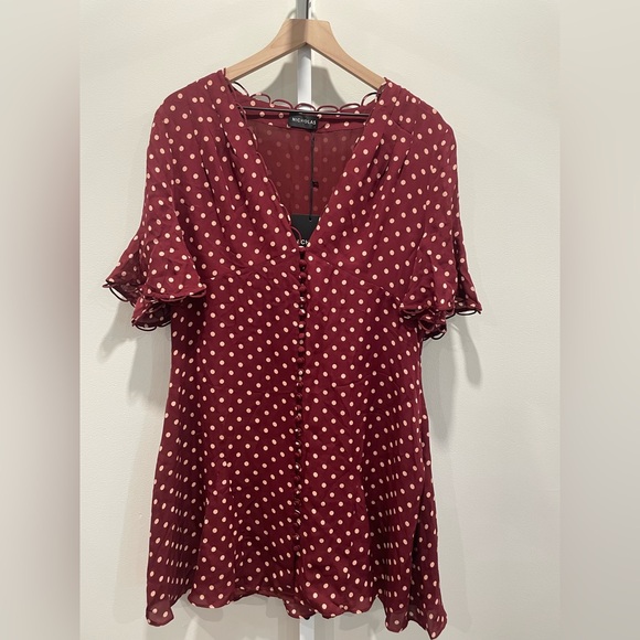 Nicholas Polka Dot Godet Button Front Dress Size 12 - Picture 2 of 11